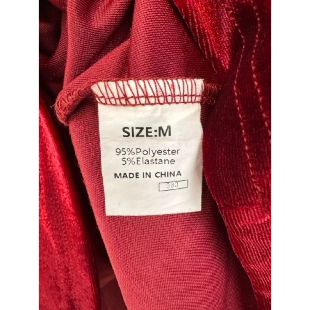 Red Velvet Puff Sleeve Blouse High Neck Tie Back Smocked Cuff Top Medium - Picture 6 of 6